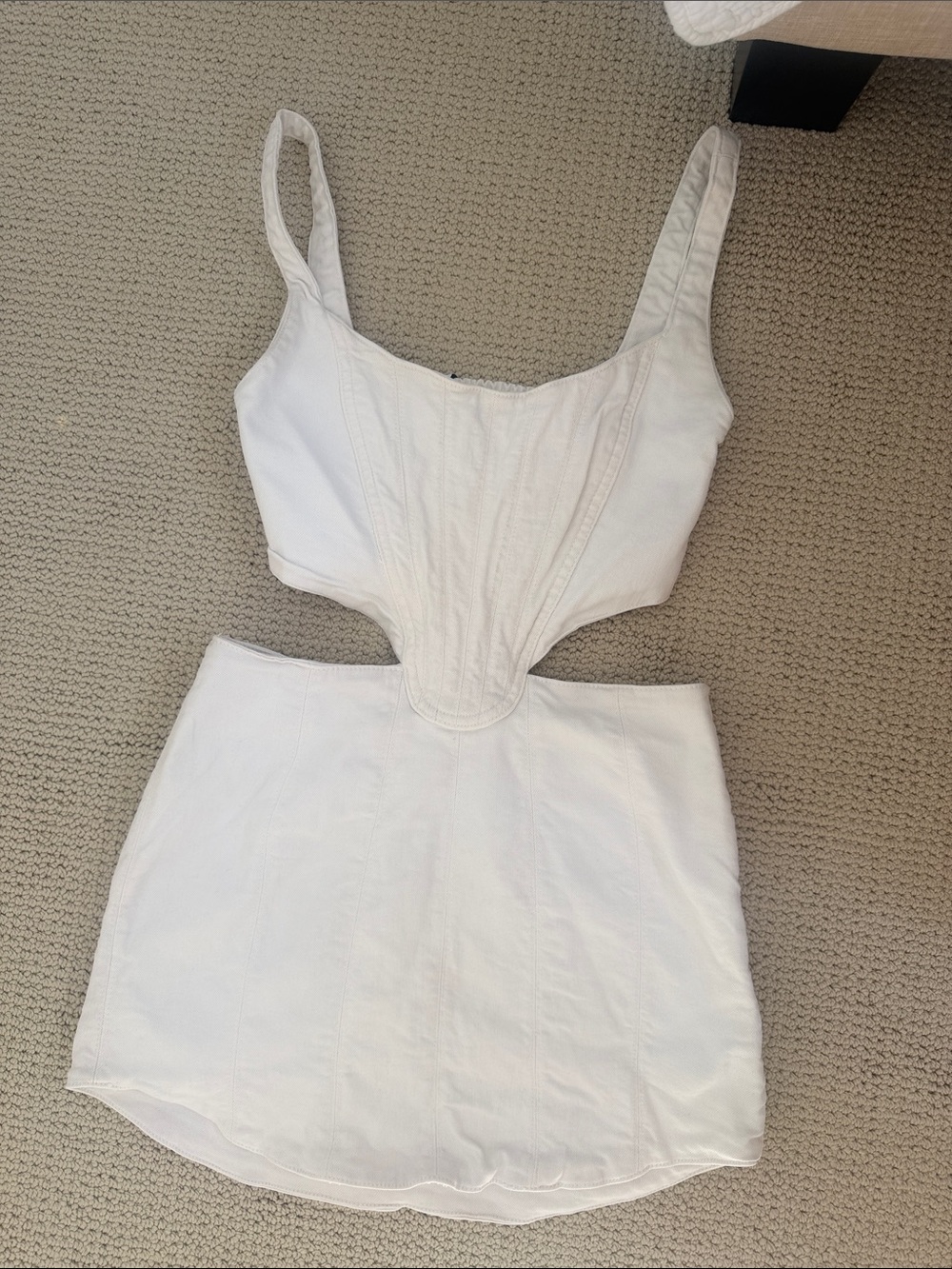 Zara White Denim Cutout Corset-Style Mini Dress Size M